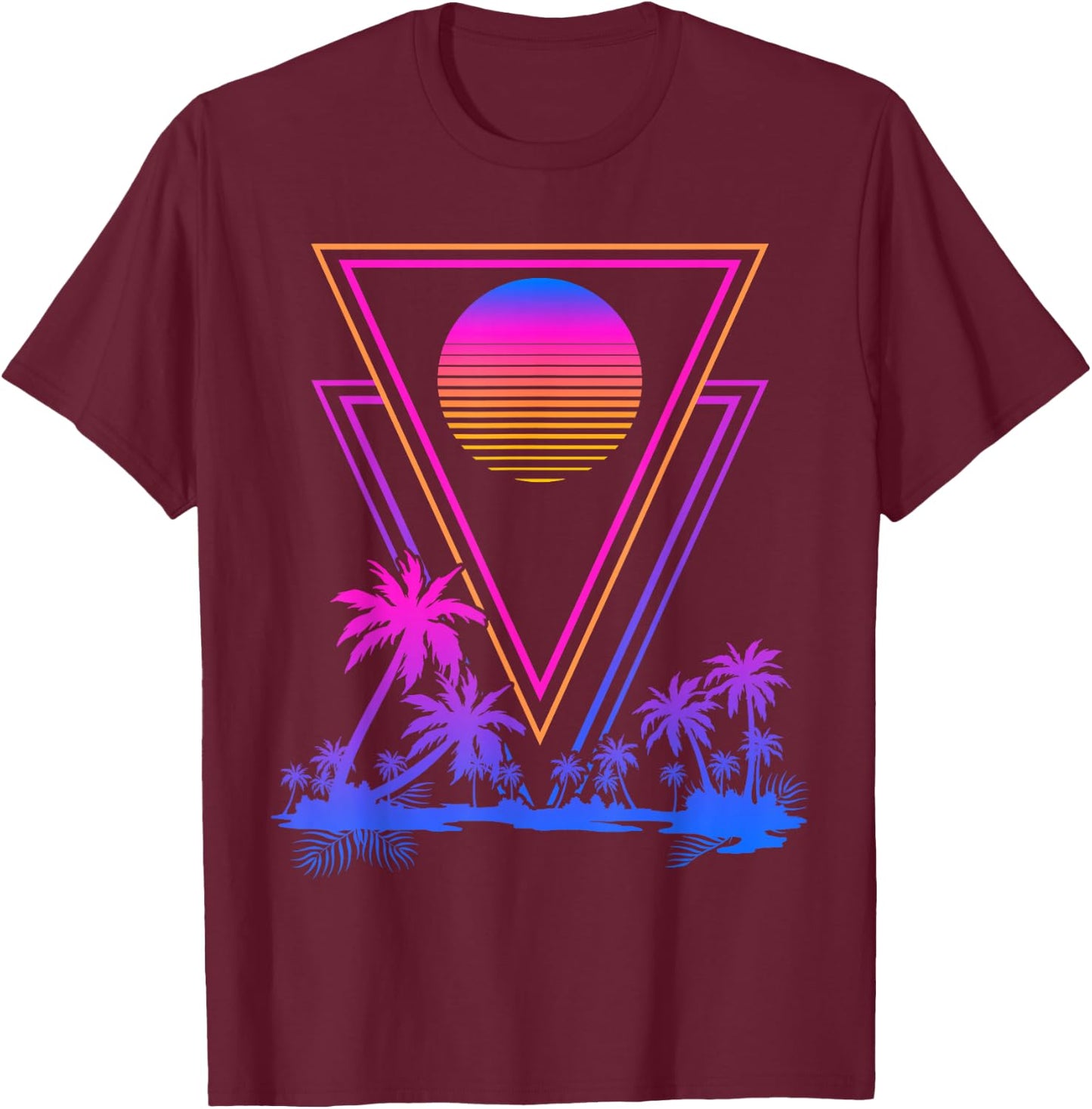 Retro Synthwave Aesthetic 1980s Palm Trees 90s Vaporwave T-Shirt - T-Shirt | Maroon