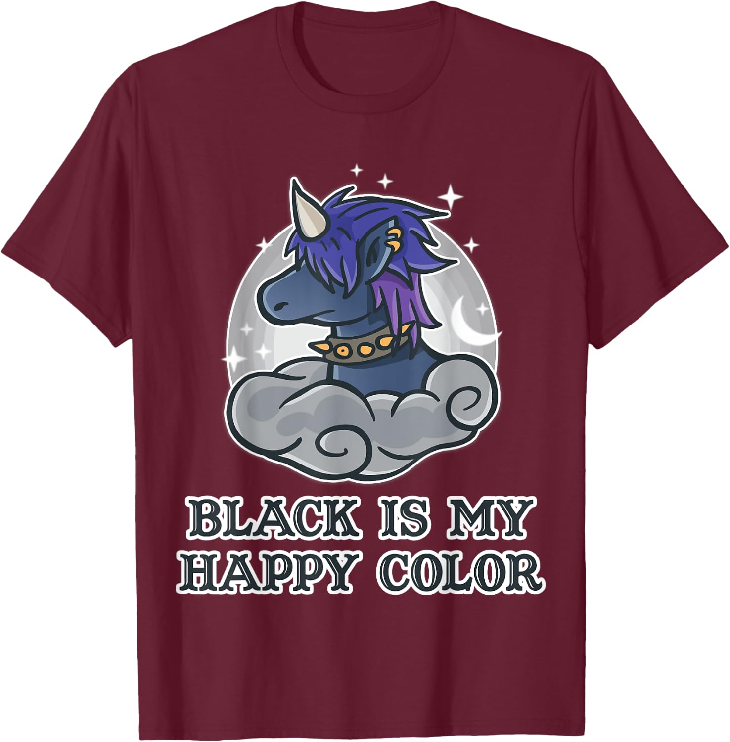 Black Is My Happy Colour Kawaii Pastel Goth Unicorn Nerd T-Shirt - T-Shirt | Maroon