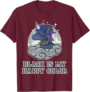 Black Is My Happy Colour Kawaii Pastel Goth Unicorn Nerd T-Shirt - T-Shirt | Maroon