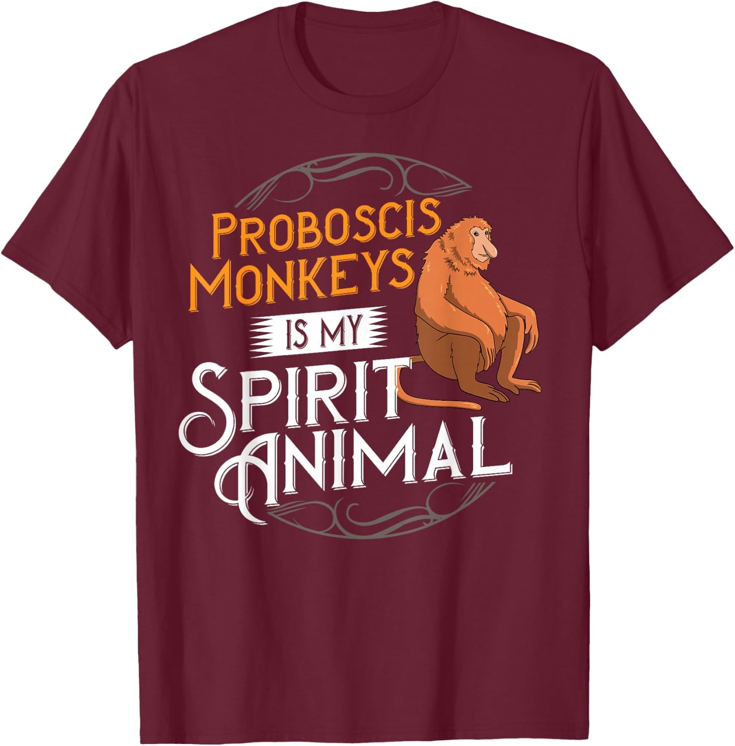 Proboscis Monkey Funny Long Nosed Monkeys T-Shirt - T-Shirt | Maroon