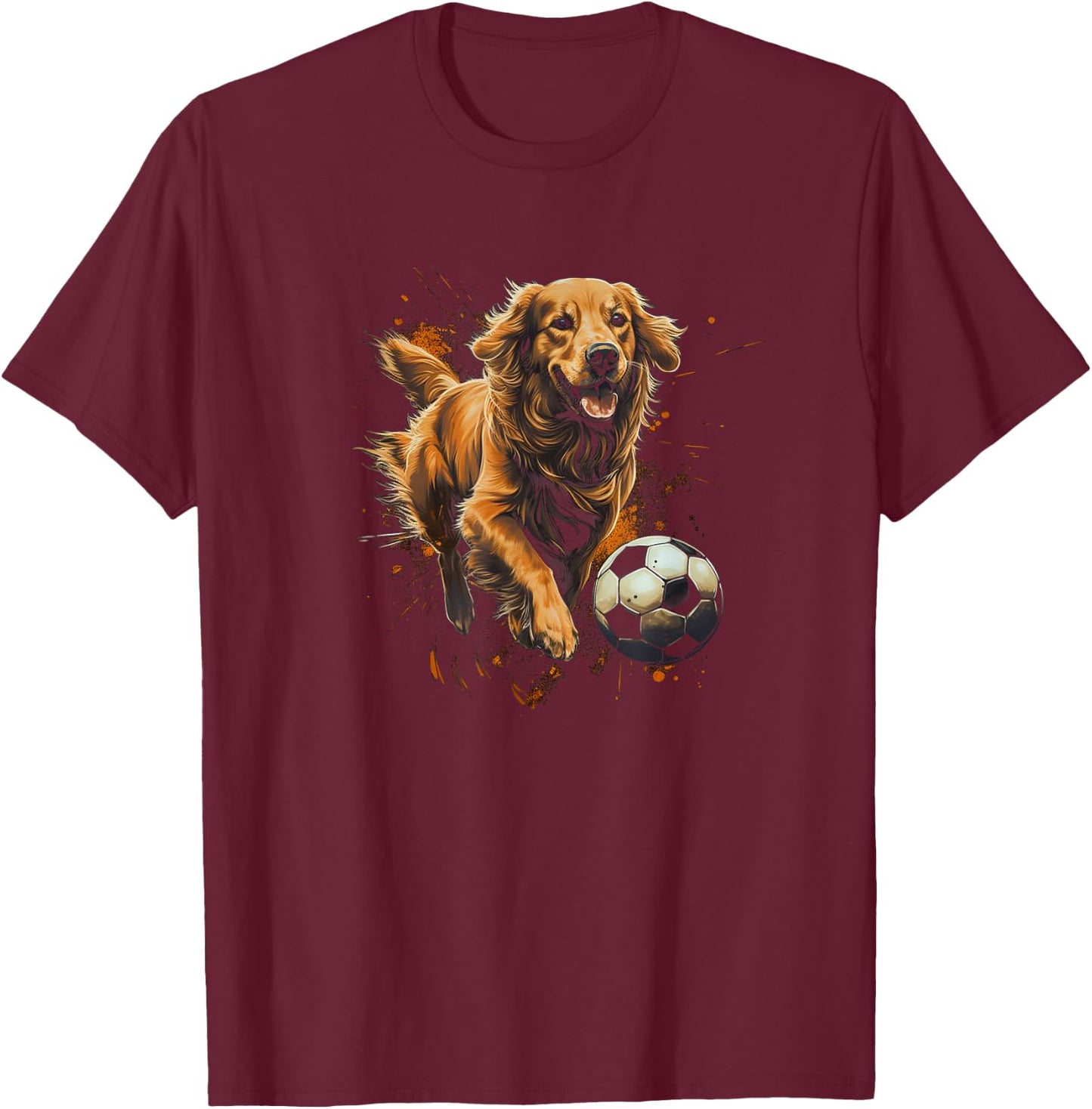 Golden Retriever Playing Soccer T-Shirt - T-Shirt | Maroon