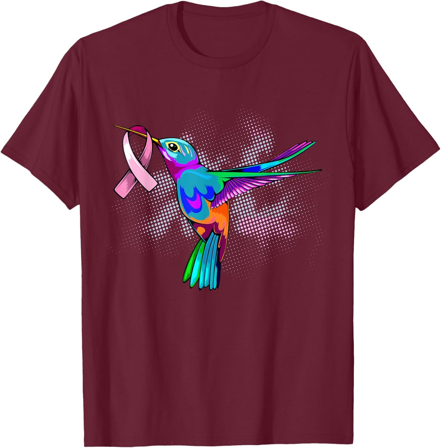 Hummingbird Breast Cancer Awareness Month Pink Ribbon T-Shirt - T-Shirt | Maroon