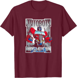 Transformers Optimus Prime Autobots Never Give Up Small T-Shirt - T-Shirt | Maroon