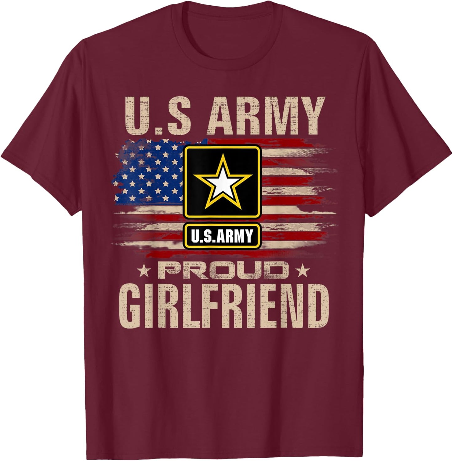 Vintage U.S Army Proud Girlfriend With American Flag T-Shirt - T-Shirt | Maroon