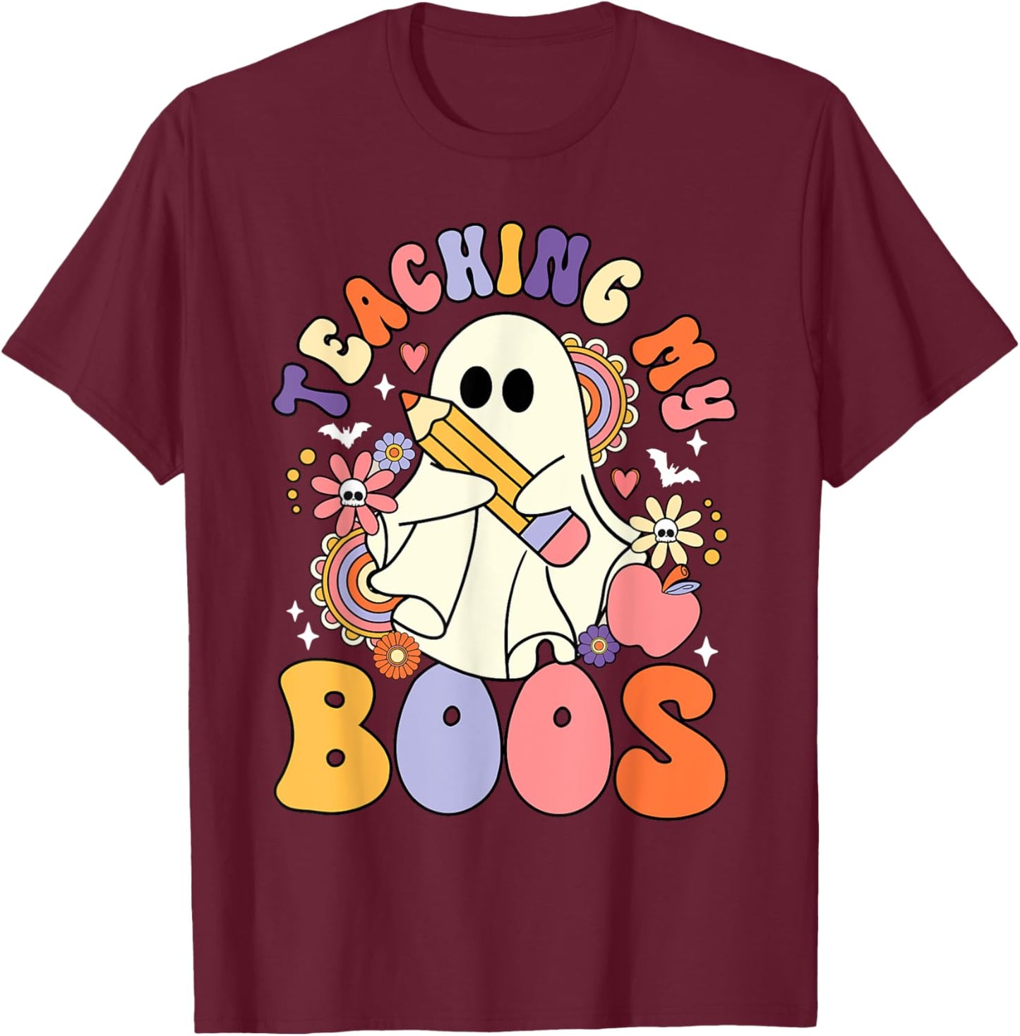 Teaching My Boos Trick Or Teach Cute Ghost Teacher Halloween Men Women Kids T-Shirt - T-Shirt | Maroon