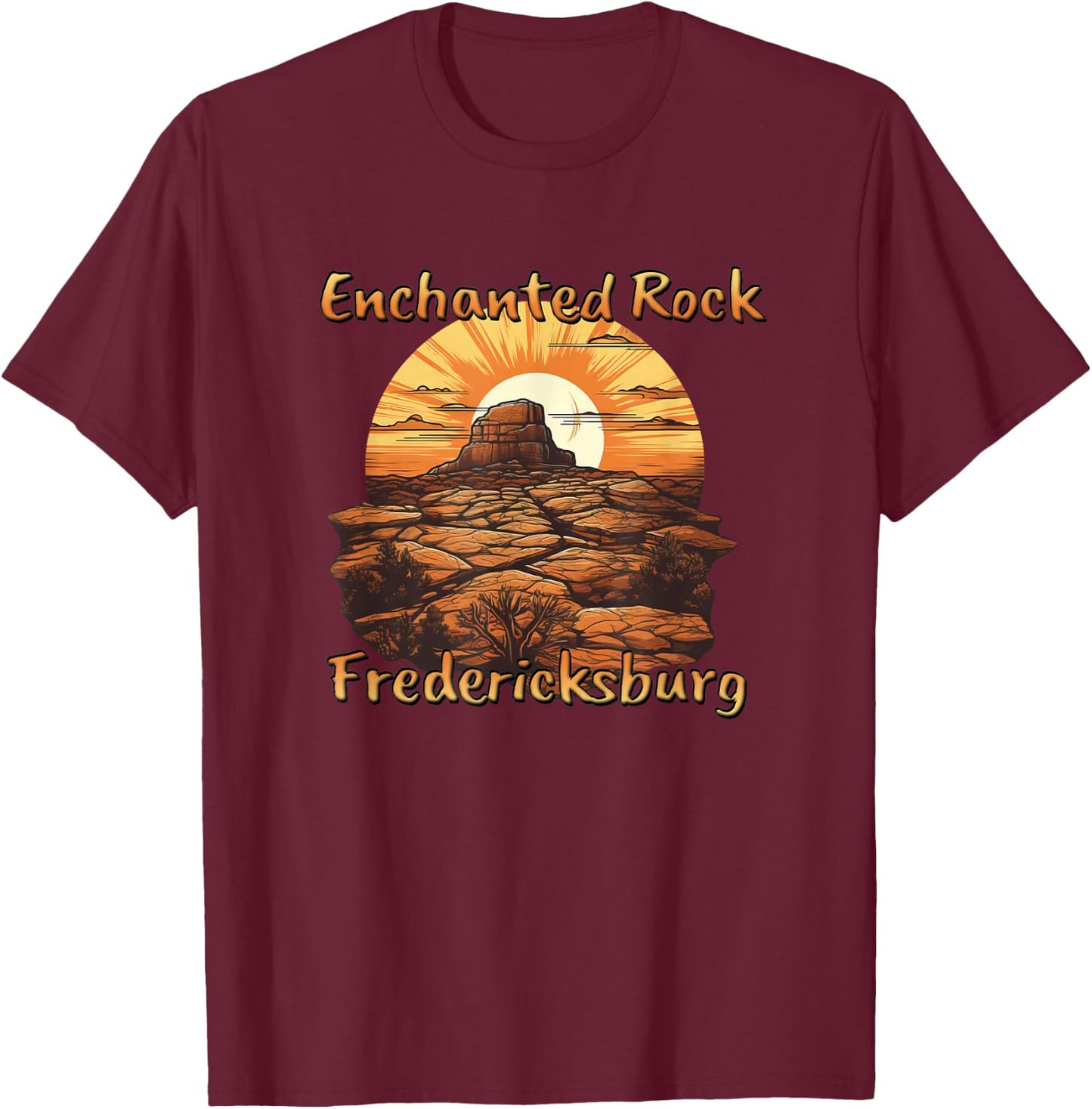 Enchanted Rock Fredericksburg Texas USA Sunset Design T-Shirt - T-Shirt | Maroon
