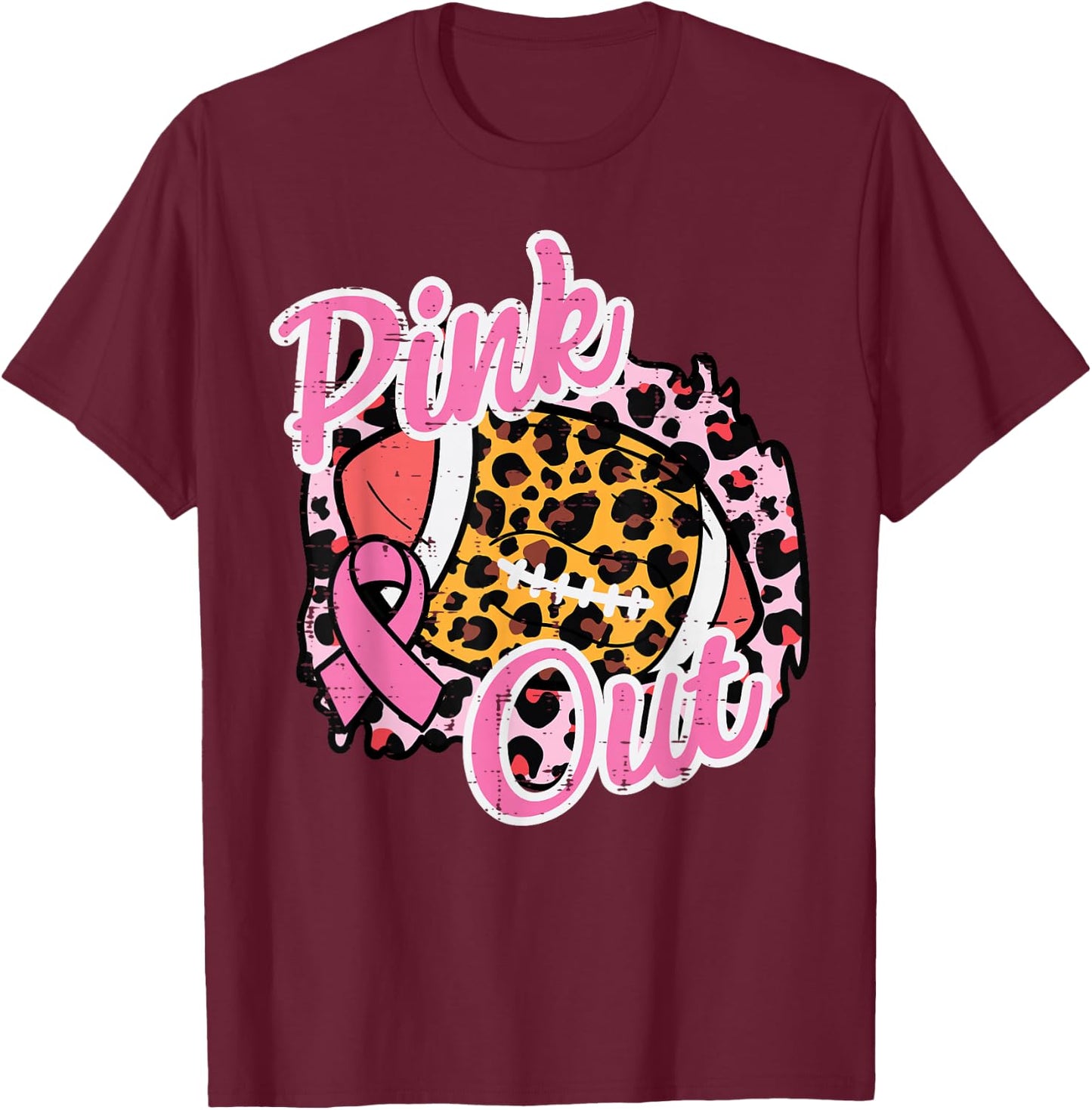 Breast Cancer Awareness Football Pink Out Women Girls Kids T-Shirt - T-Shirt | Maroon