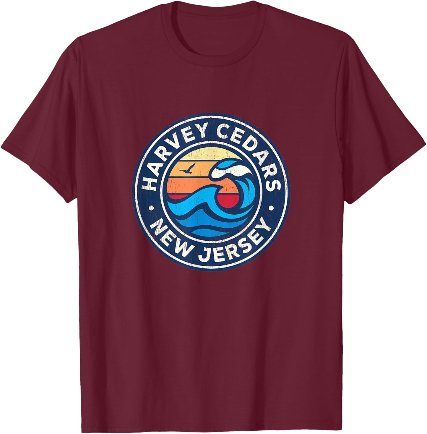 Harvey Cedars New Jersey NJ Vintage Nautical Waves Design T-Shirt - T-Shirt | Maroon