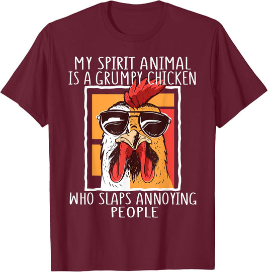 My Spirit Animal Is A Grumpy Chicken Funny Retro Vintage T-Shirt - T-Shirt | Maroon