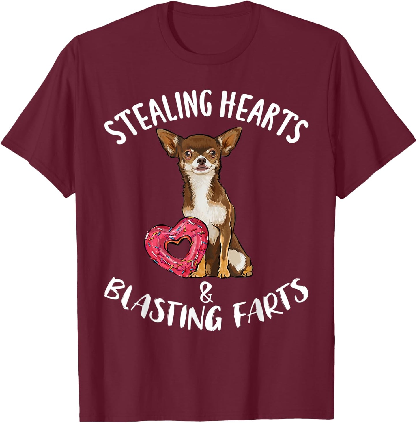 Stealing Heart Blasting Farts Brown Chihuahua Valentines Day T-Shirt - T-Shirt | Maroon