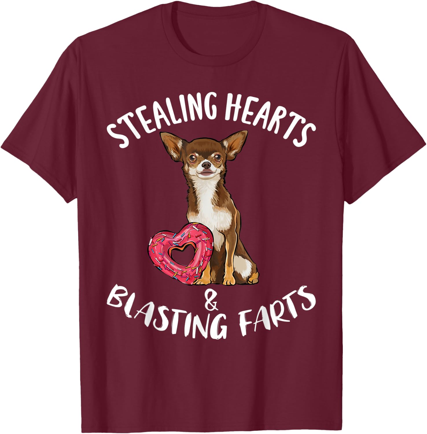 Stealing Heart Blasting Farts Brown Chihuahua Valentines Day T-Shirt - T-Shirt | Maroon