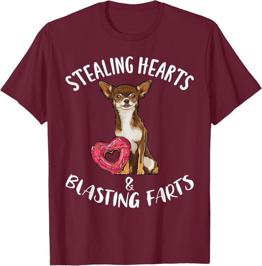 Stealing Heart Blasting Farts Brown Chihuahua Valentines Day T-Shirt - T-Shirt | Maroon