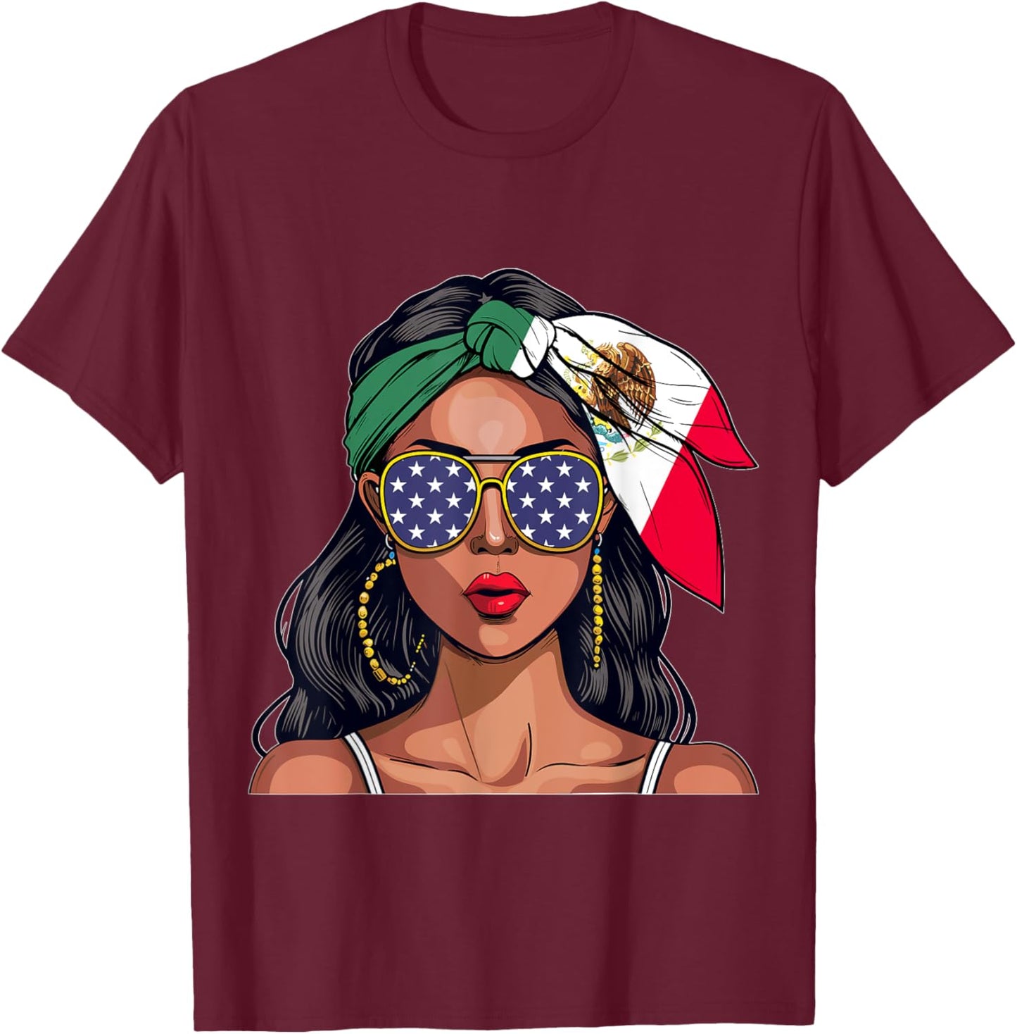 Mexican Souvenirs Products Woman Flag American Mexico T-Shirt - T-Shirt | Maroon