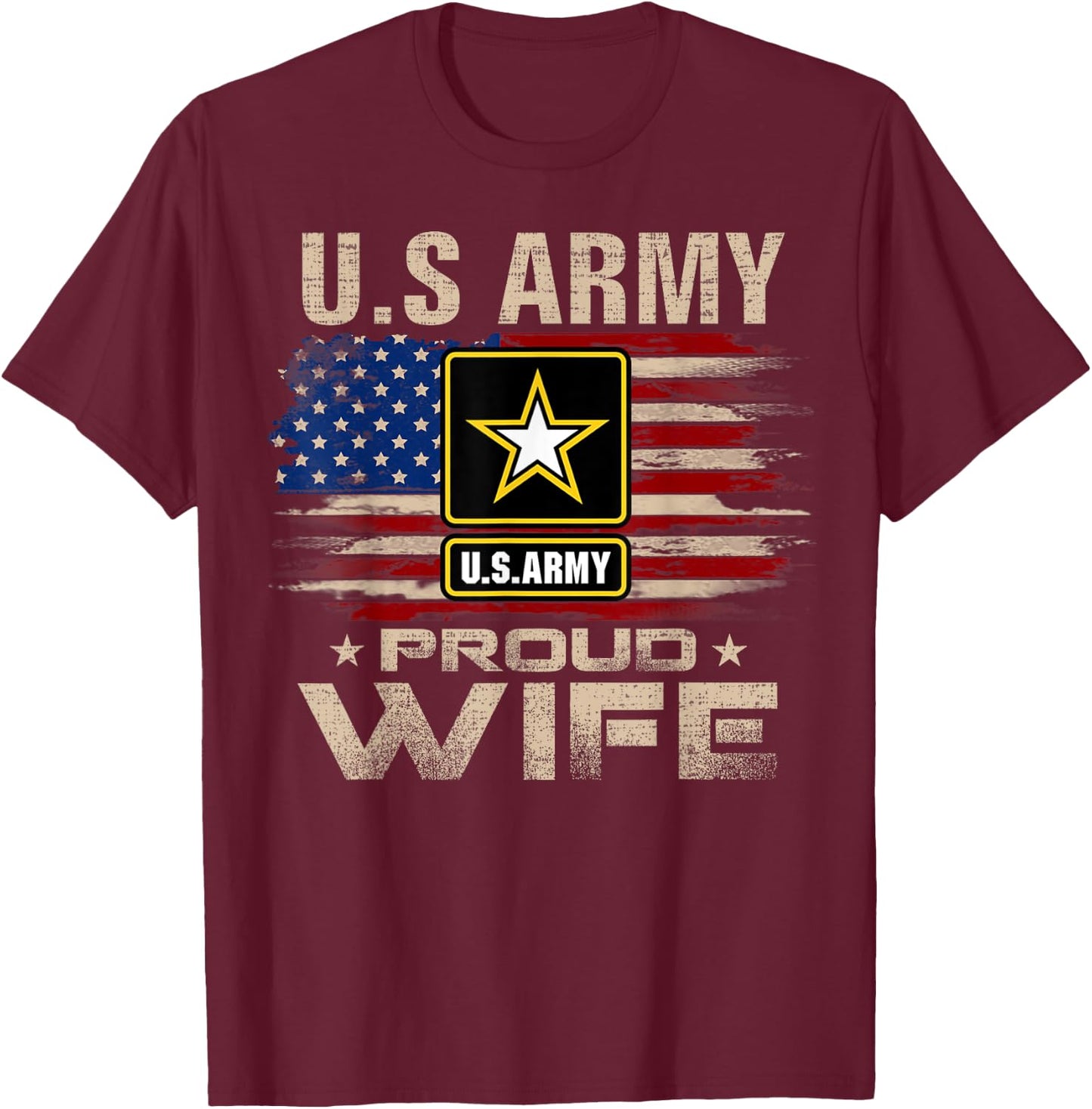 Vintage U.S Army Proud Wife With American Flag T-Shirt - T-Shirt | Maroon