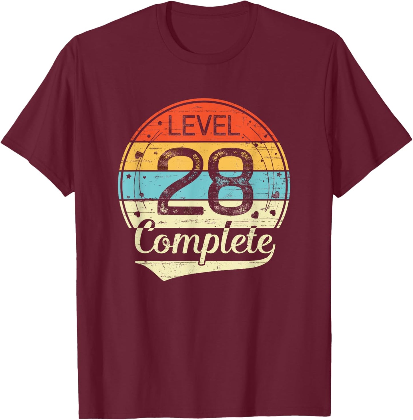 Level 28 Complete Retro 28th Wedding Anniversary T-Shirt - T-Shirt | Maroon