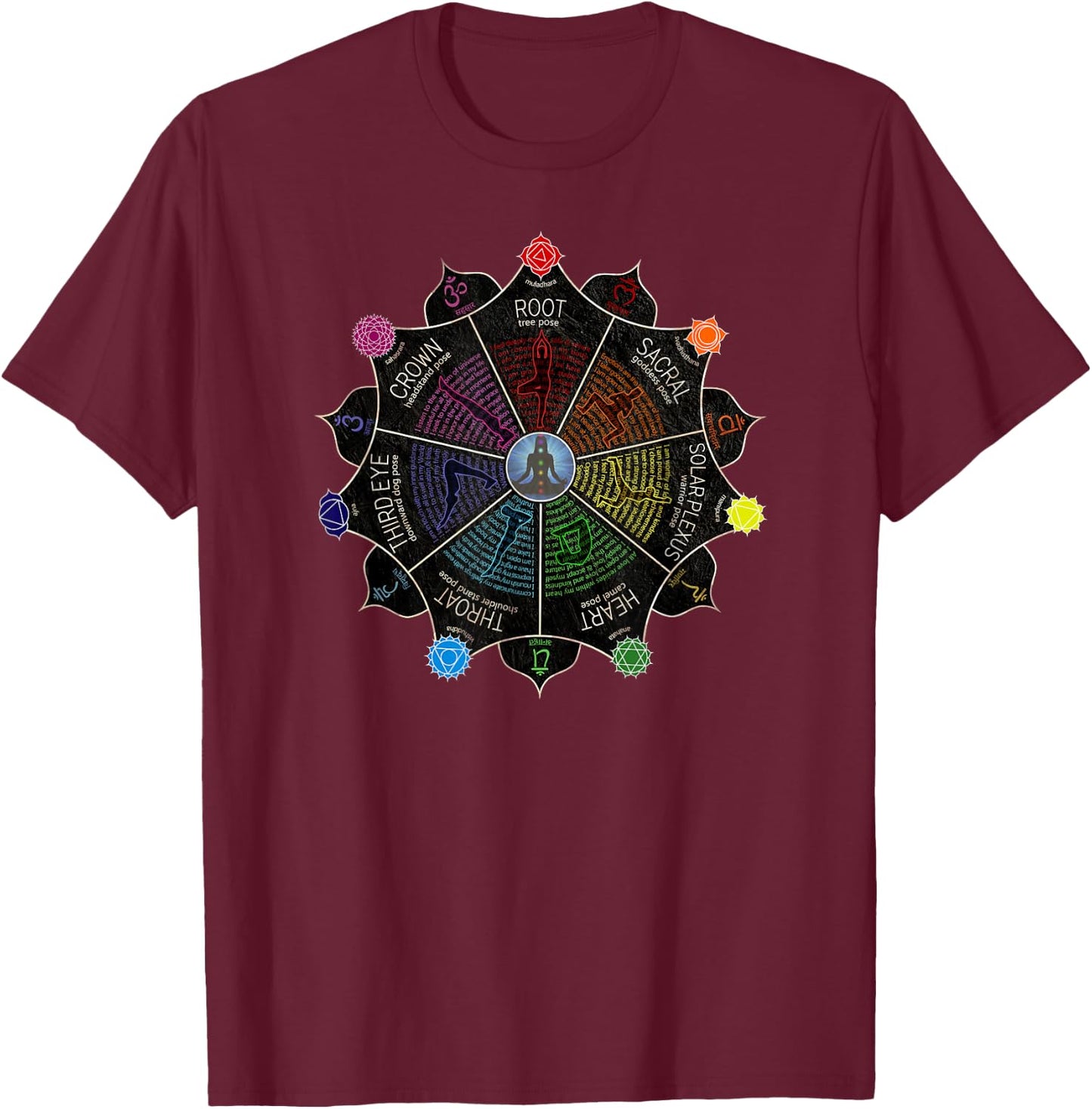 Yoga Meditation Chakra Affirmations T-Shirt - T-Shirt | Maroon