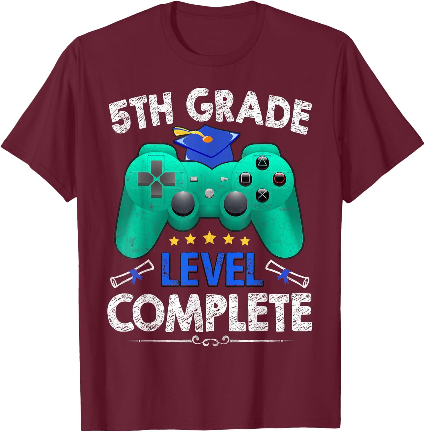 5th Grade Level Complete Gamer Class Of 2025 Graduation T-Shirt - T-Shirt | Maroon