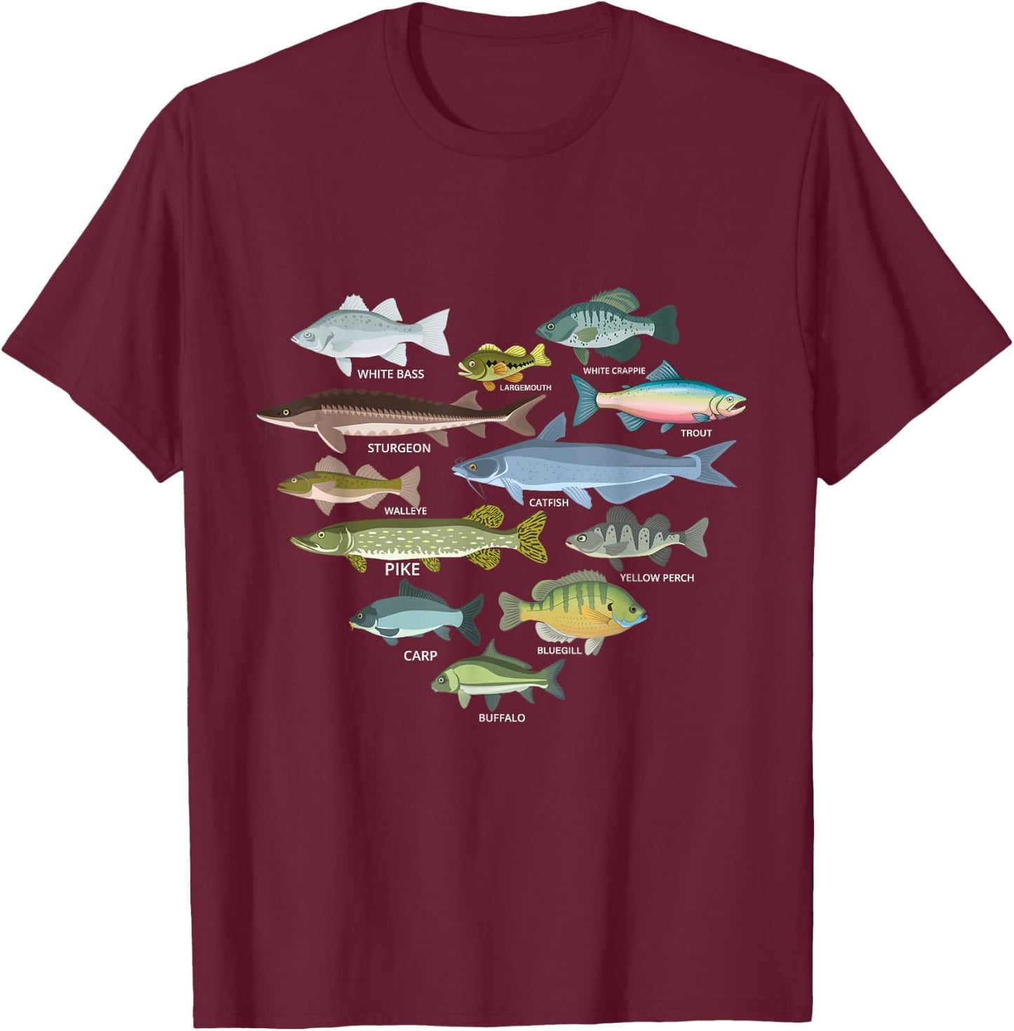 freshwater fish identification heart shape Species Fishing T-Shirt - T-Shirt | Maroon