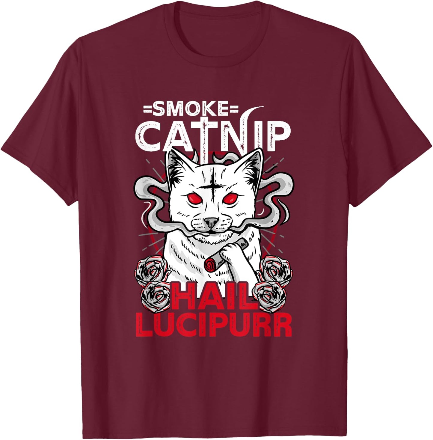 Smoke Catnip Hail Lucipurr l Satanic Occult Cat Men Women T-Shirt - T-Shirt | Maroon