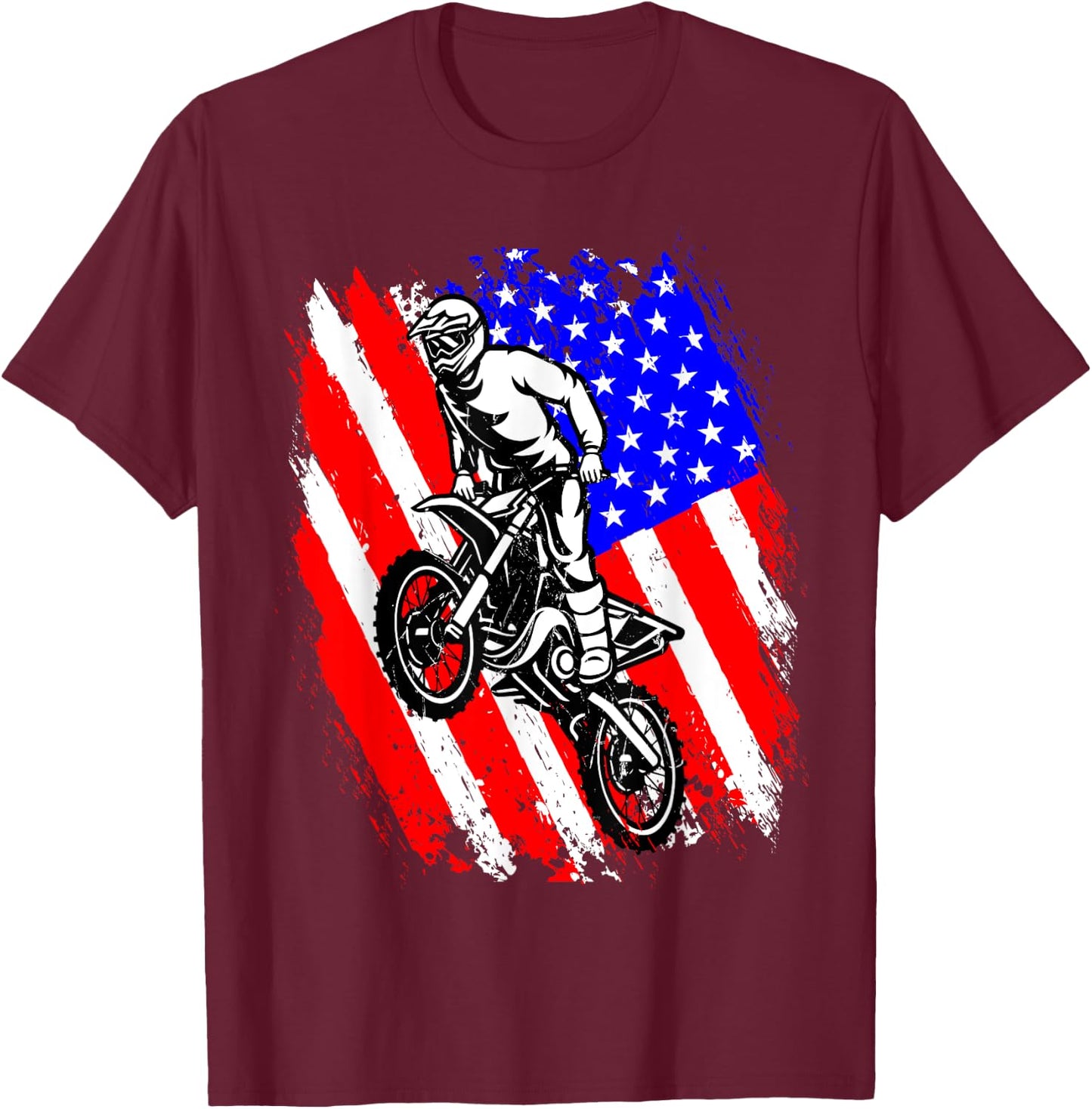 Dirt Bike USA Flag Motocross American Flag T-Shirt - T-Shirt | Maroon