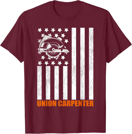 Union Carpenter Patriotic American Flag Women Men T-Shirt - T-Shirt | Maroon