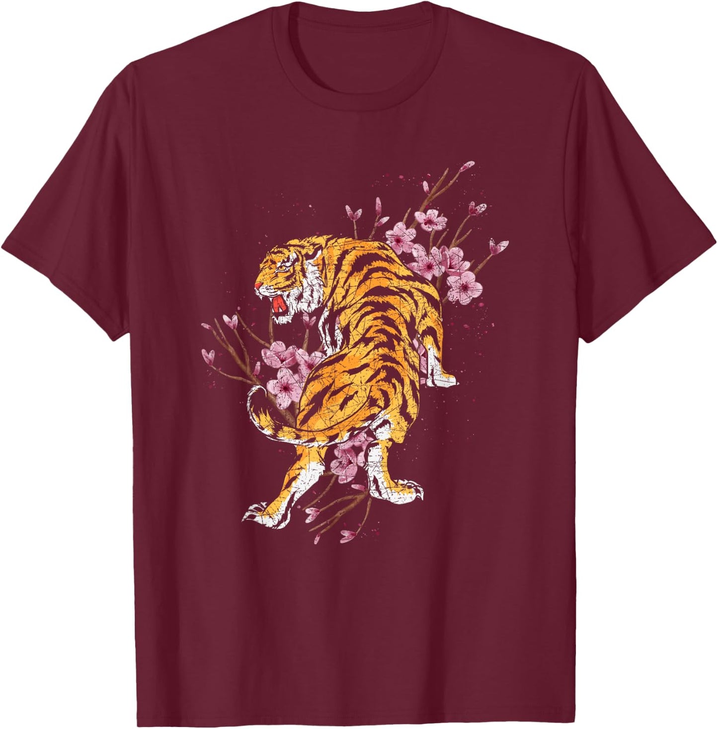 Cherry Blossom Tiger T-Shirt - T-Shirt | Maroon