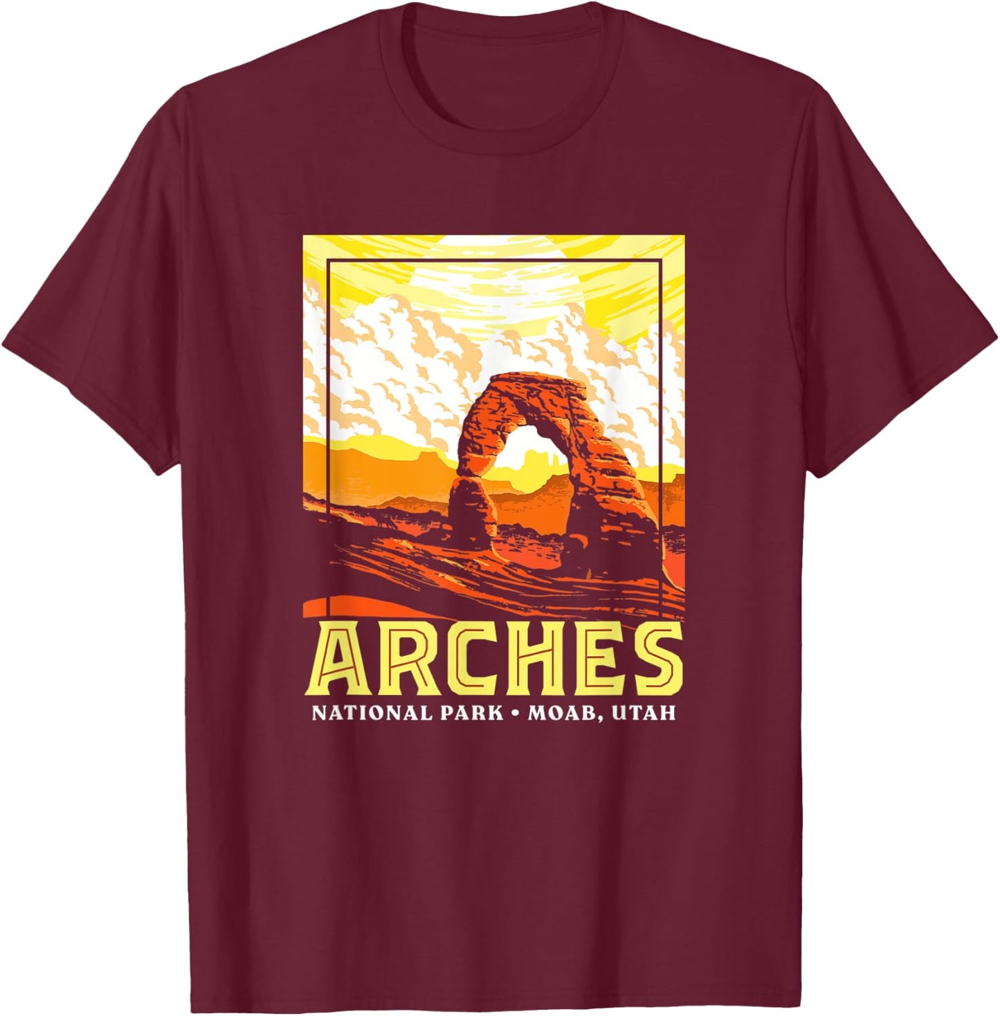 Arches National Park Retro WPA Style Vintage Graphic T-Shirt - T-Shirt | Maroon
