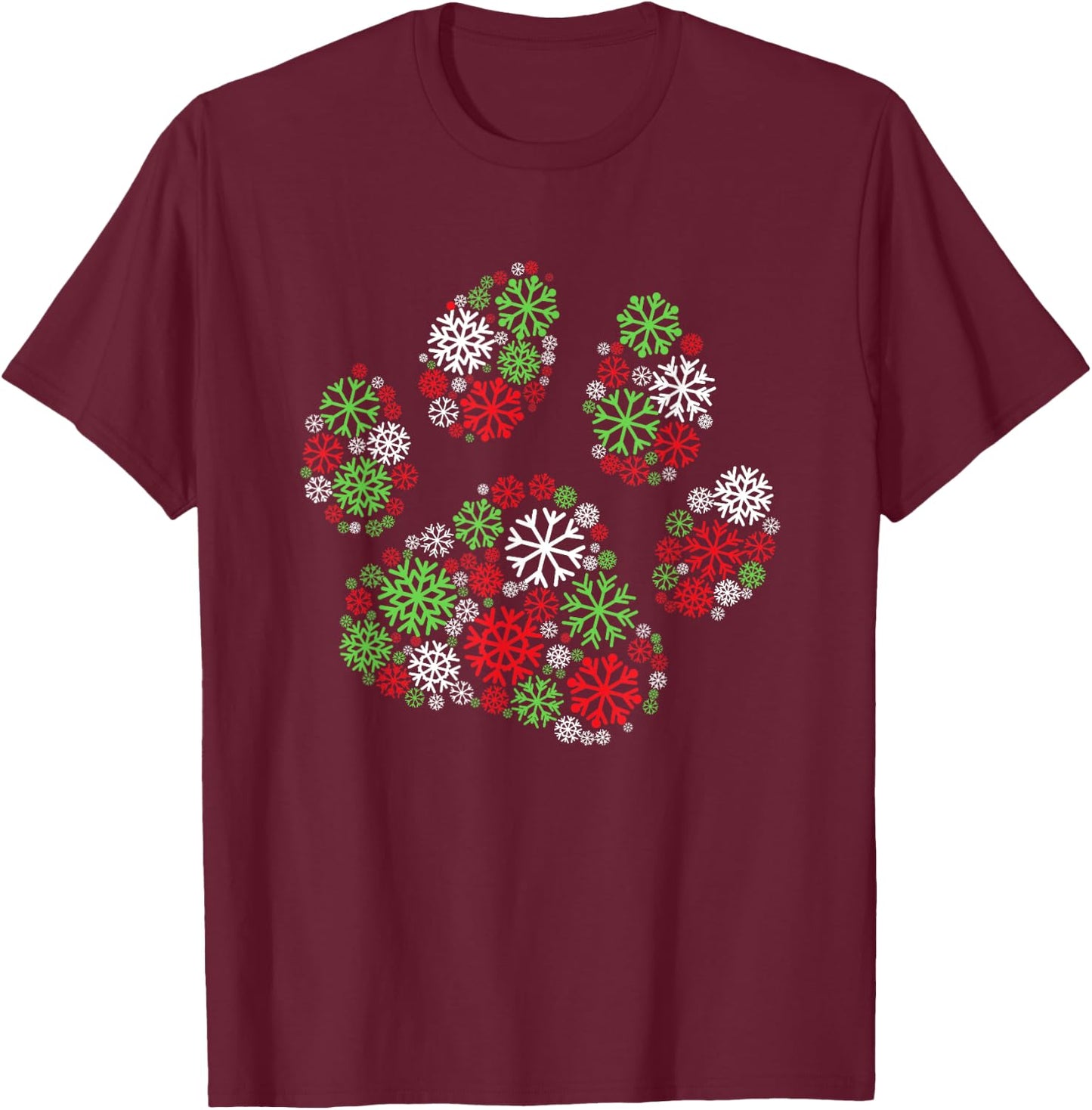 Cute Paw Ugly Christmas Snowflakes Pet Owner Dog Xmas T-Shirt - T-Shirt | Maroon