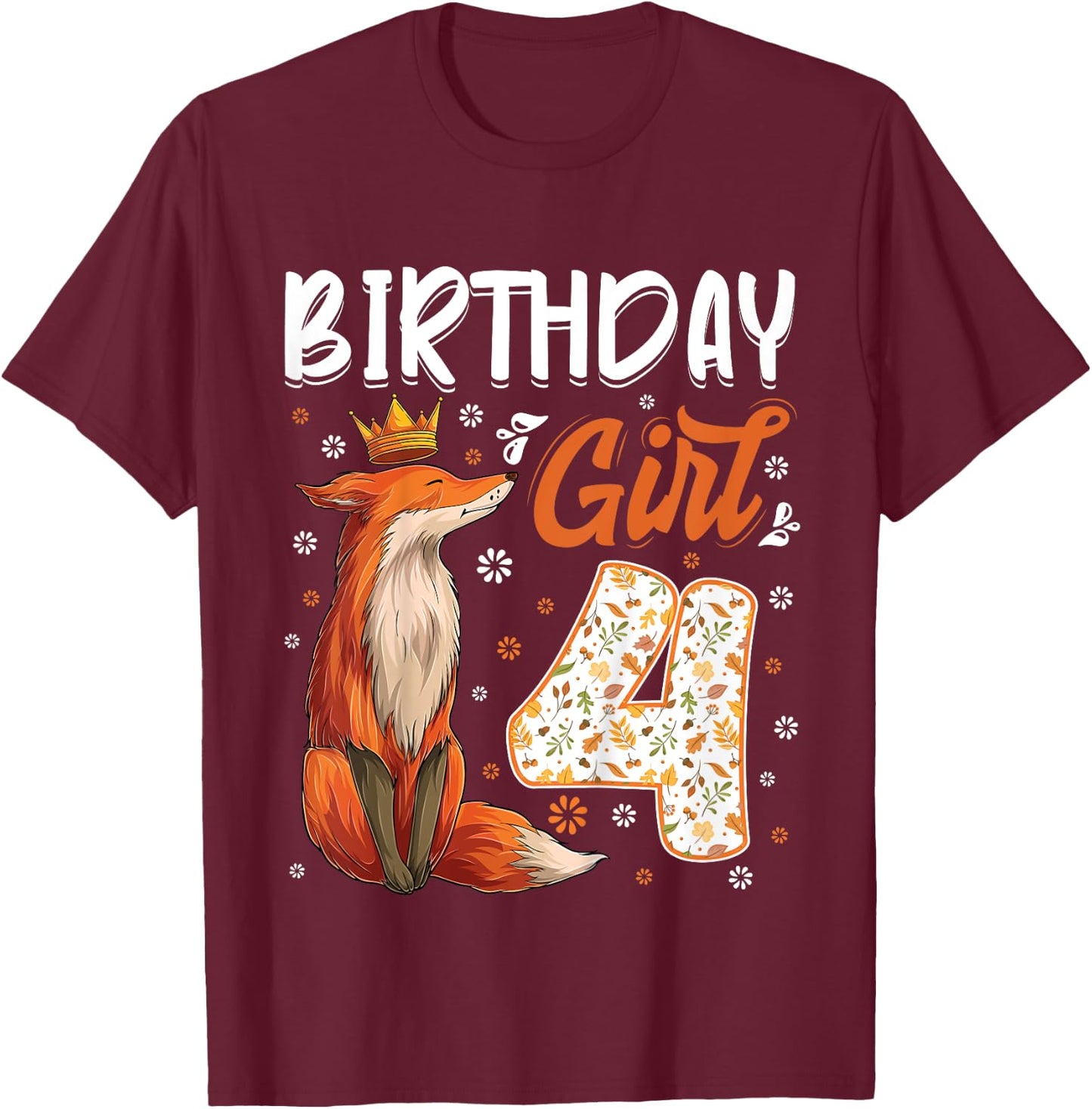 Kids Fox Animal Lovers 4th Birthday Girl Fox B-day 4 year old T-Shirt - T-Shirt | Maroon