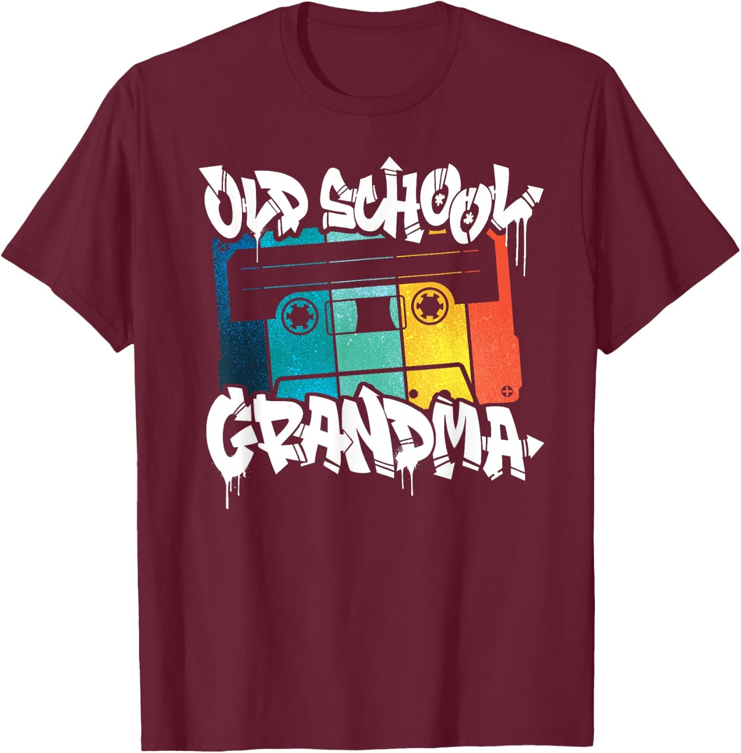 Old School Grandma Retro 80s 90s Graffiti Cassette Mix Tape T-Shirt - T-Shirt | Maroon