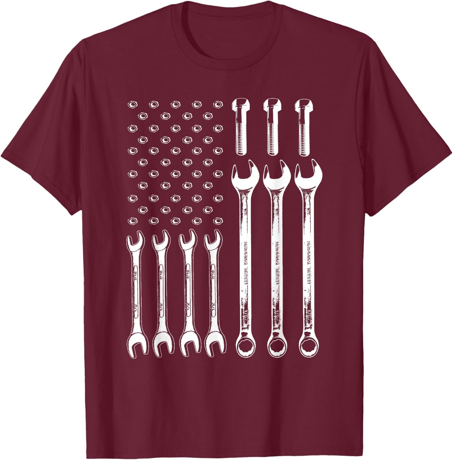 American Flag Mechanic Patriotic Wrench Repairman Men Gifts T-Shirt - T-Shirt | Maroon