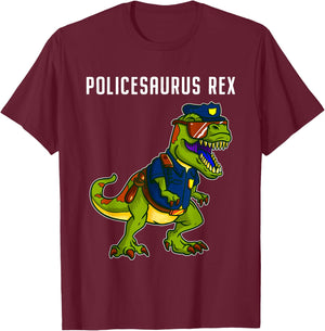 Dinosaur Police Officer T Rex Joke Gifts Policeman T-Shirt - T-Shirt | Maroon