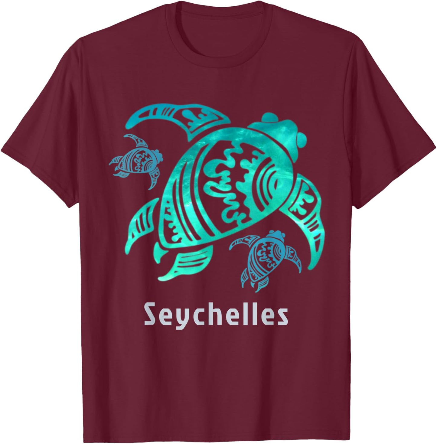 Seychelles Sea Blue Tribal Turtle T-Shirt - T-Shirt | Maroon