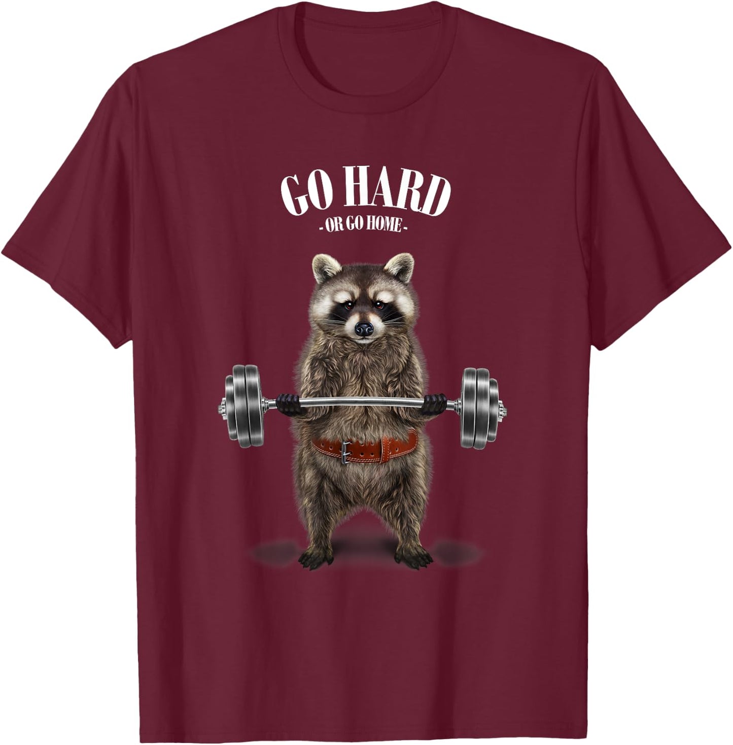 Raccoon Weightlifting in Fitness Gym T-Shirt - T-Shirt | Maroon