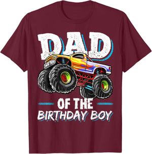 Dad of the Birthday Boy Monster Truck Birthday Novelty Gift T-Shirt - T-Shirt | Maroon