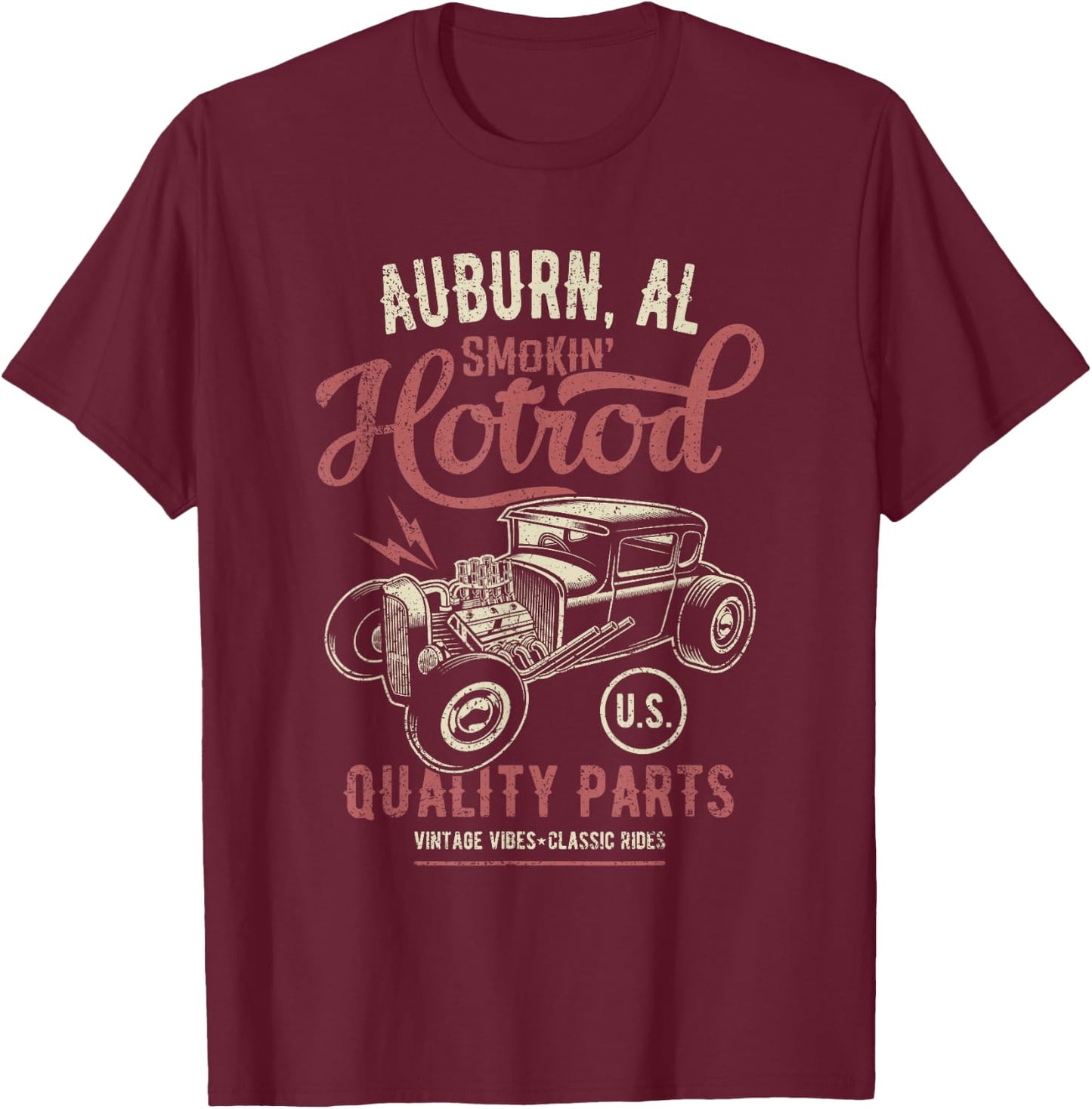 Auburn AL USA Hotrod Vintage Style Car Distressed Design T-Shirt - T-Shirt | Maroon