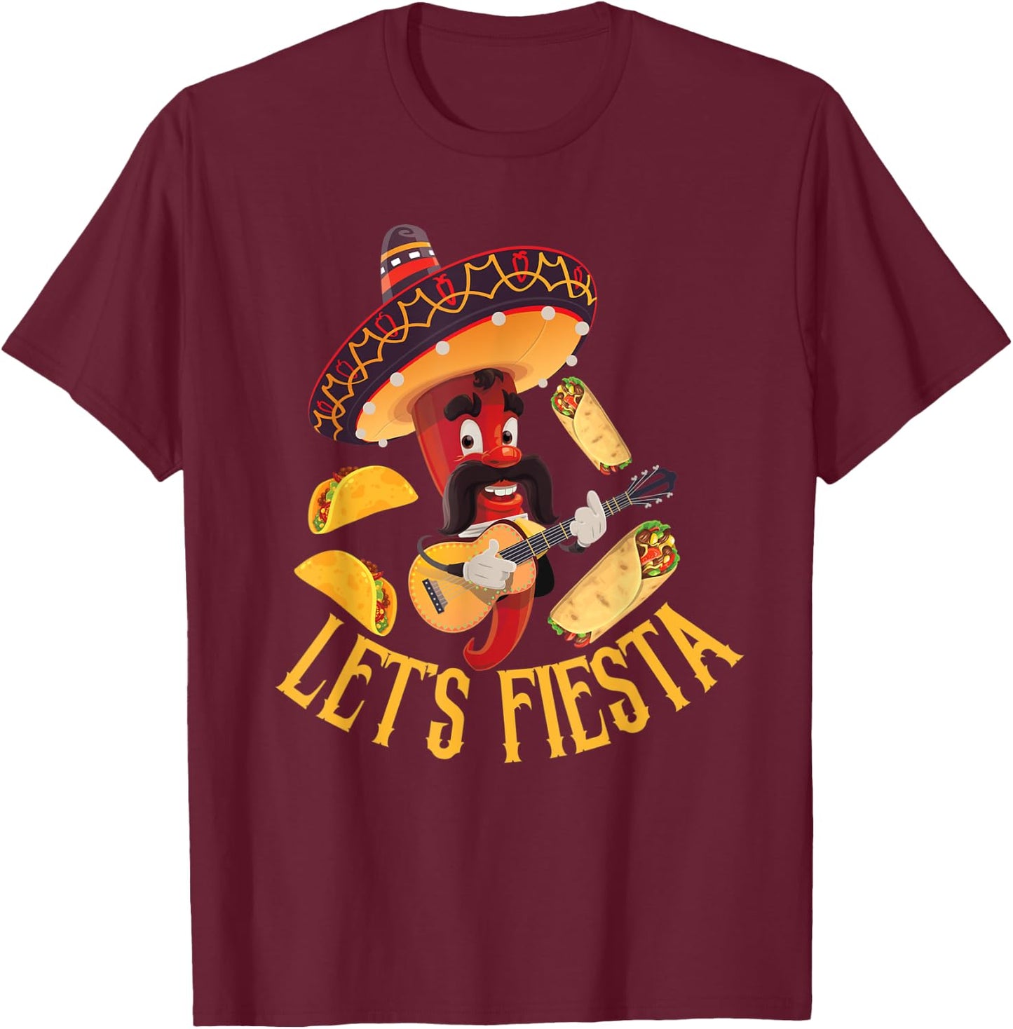 Let's Fiesta tacos Burrito Cool Mexican Party cinco de mayo T-Shirt - T-Shirt | Maroon