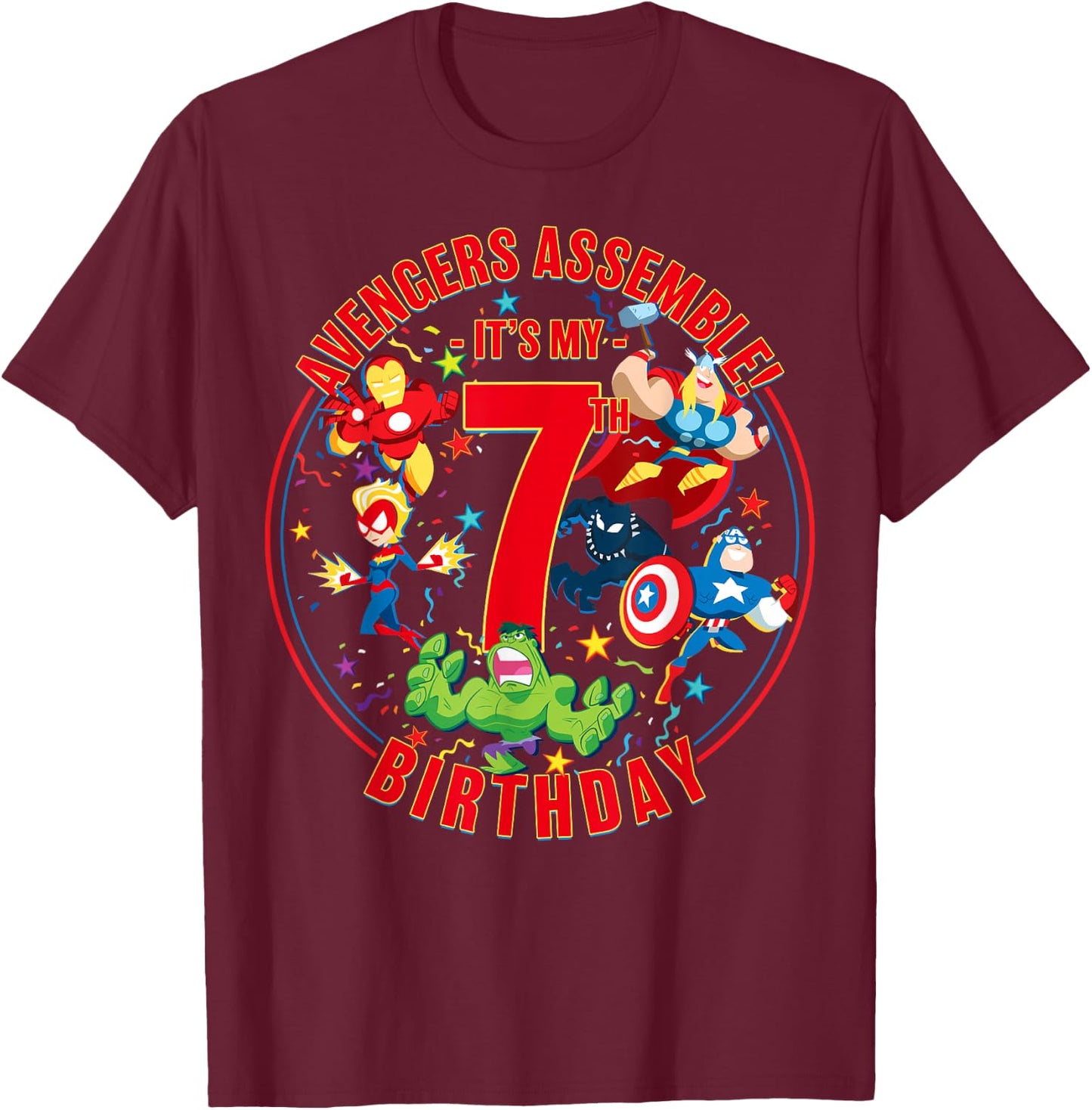 Marvel Avengers Assemble It's My 7th Birthday T-Shirt - T-Shirt | Maroon