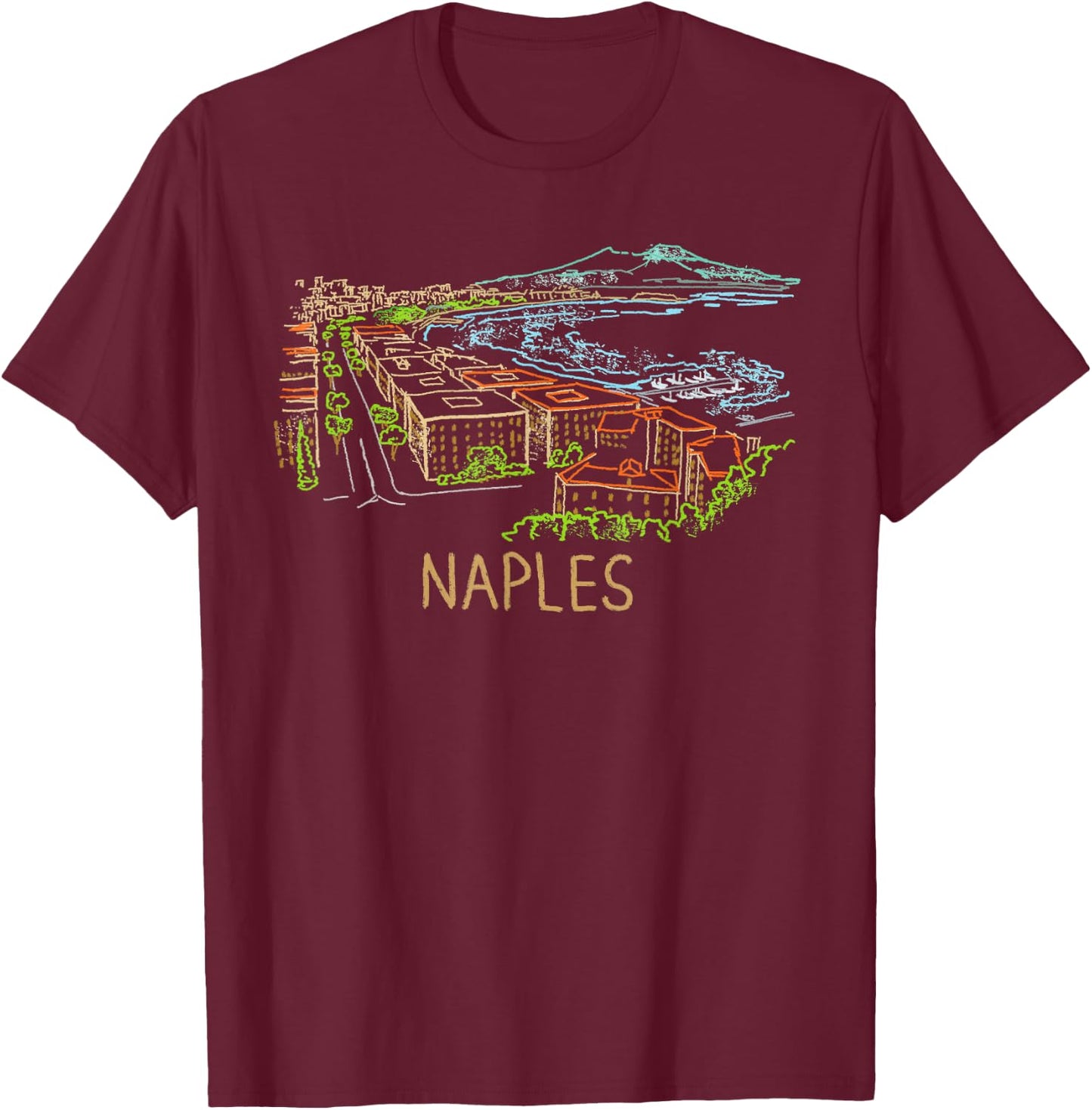 Naples Italy Travel Souvenir Historic City Landmark Gift T-Shirt - T-Shirt | Maroon