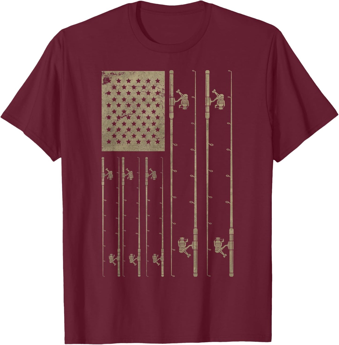 Fishing American Flag Gift Fisherman USA Flag Fishing T-Shirt - T-Shirt | Maroon