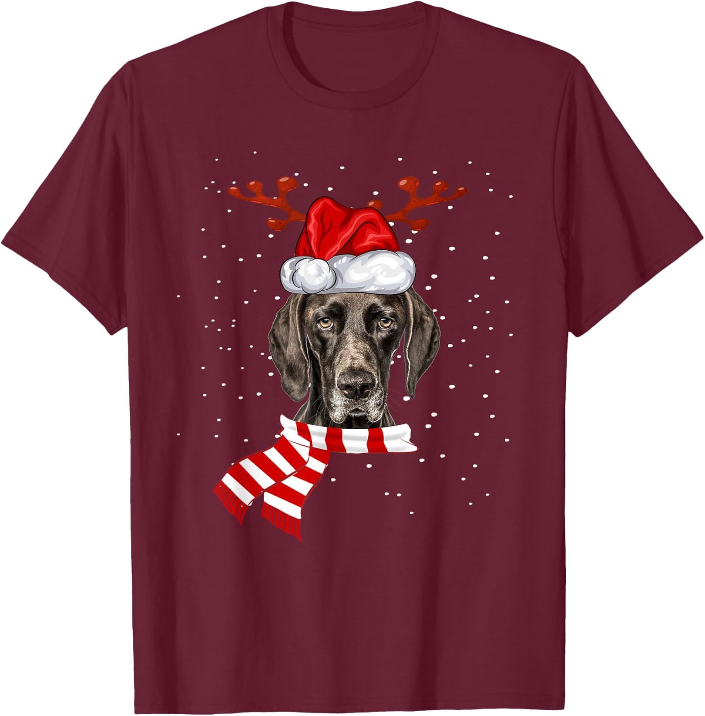 German Shorthaired Pointer Dog Antlers Santa Hat Christmas T-Shirt - T-Shirt | Maroon