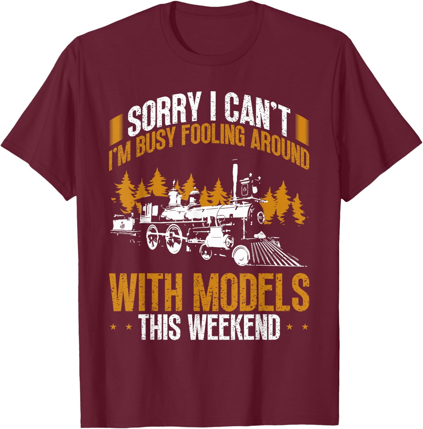 Vintage Model Train Railroad Engineer Hobbyist T-Shirt - T-Shirt | Maroon
