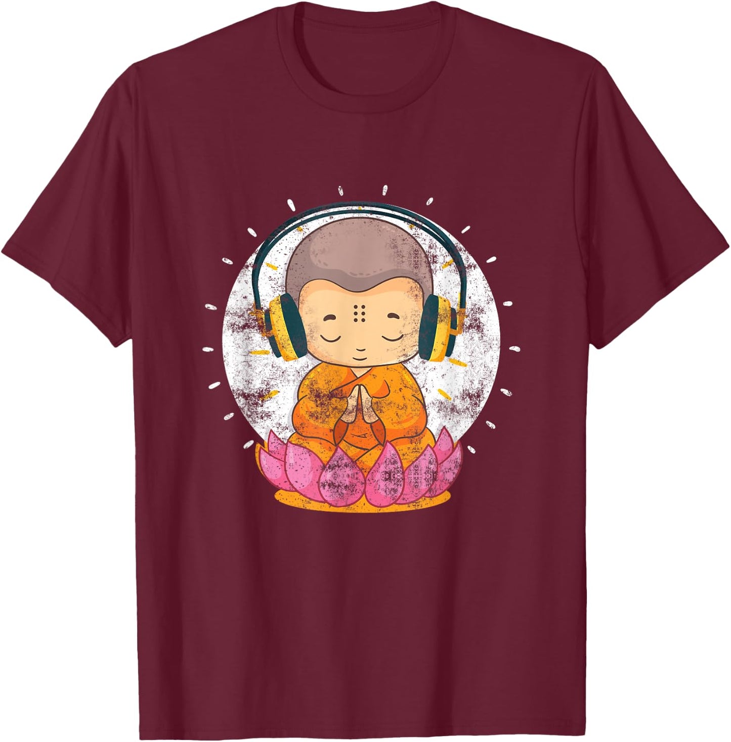 Funny Buddha With Headphones Buddhist Music Lover Gift T-Shirt - T-Shirt | Maroon