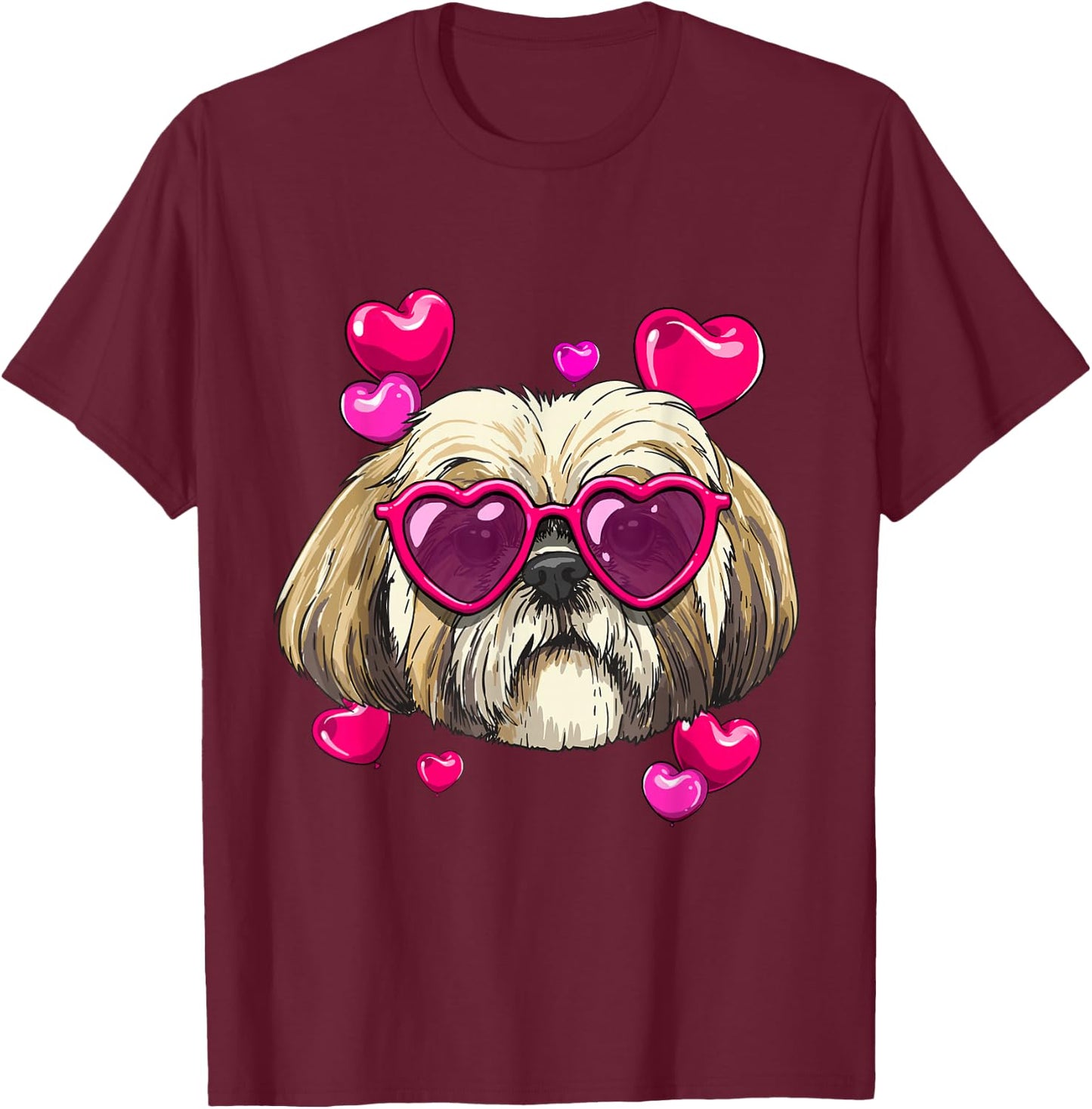 Valentines Shih Tzu Shirt Pet Dog Face Heart Shih Tzu Lover T-Shirt - T-Shirt | Maroon