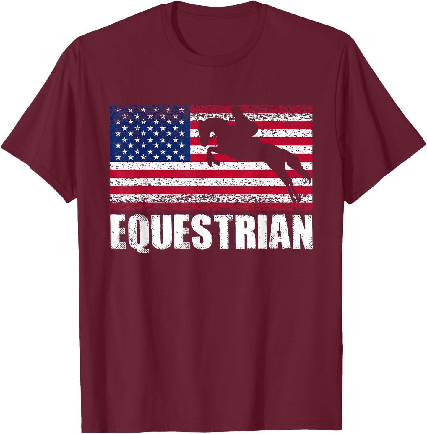 Equestrian Sports, American Flag, USA America, Horse Riding T-Shirt - T-Shirt | Maroon
