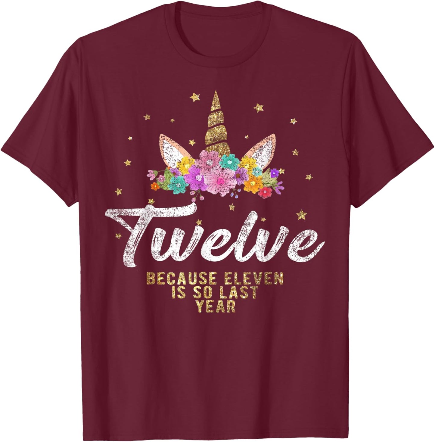 Unicorn Birthday Girl T Shirt For 12 Years Old Gift 12th T-Shirt - T-Shirt | Maroon