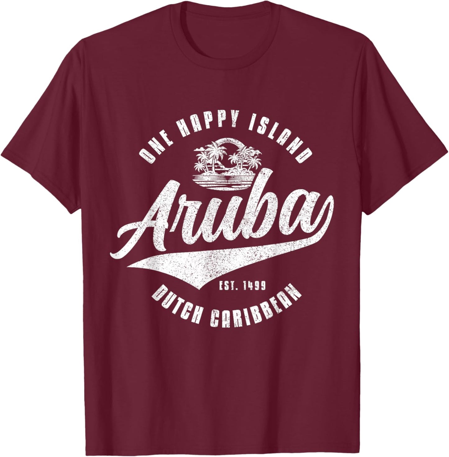 Aruba Happy Island Craibbean Souvenir Pride Vintage T-Shirt - T-Shirt | Maroon