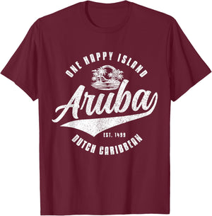 Aruba Happy Island Craibbean Souvenir Pride Vintage T-Shirt - T-Shirt | Maroon