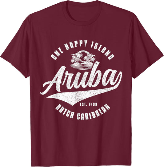 Aruba Happy Island Craibbean Souvenir Pride Vintage T-Shirt - T-Shirt | Maroon
