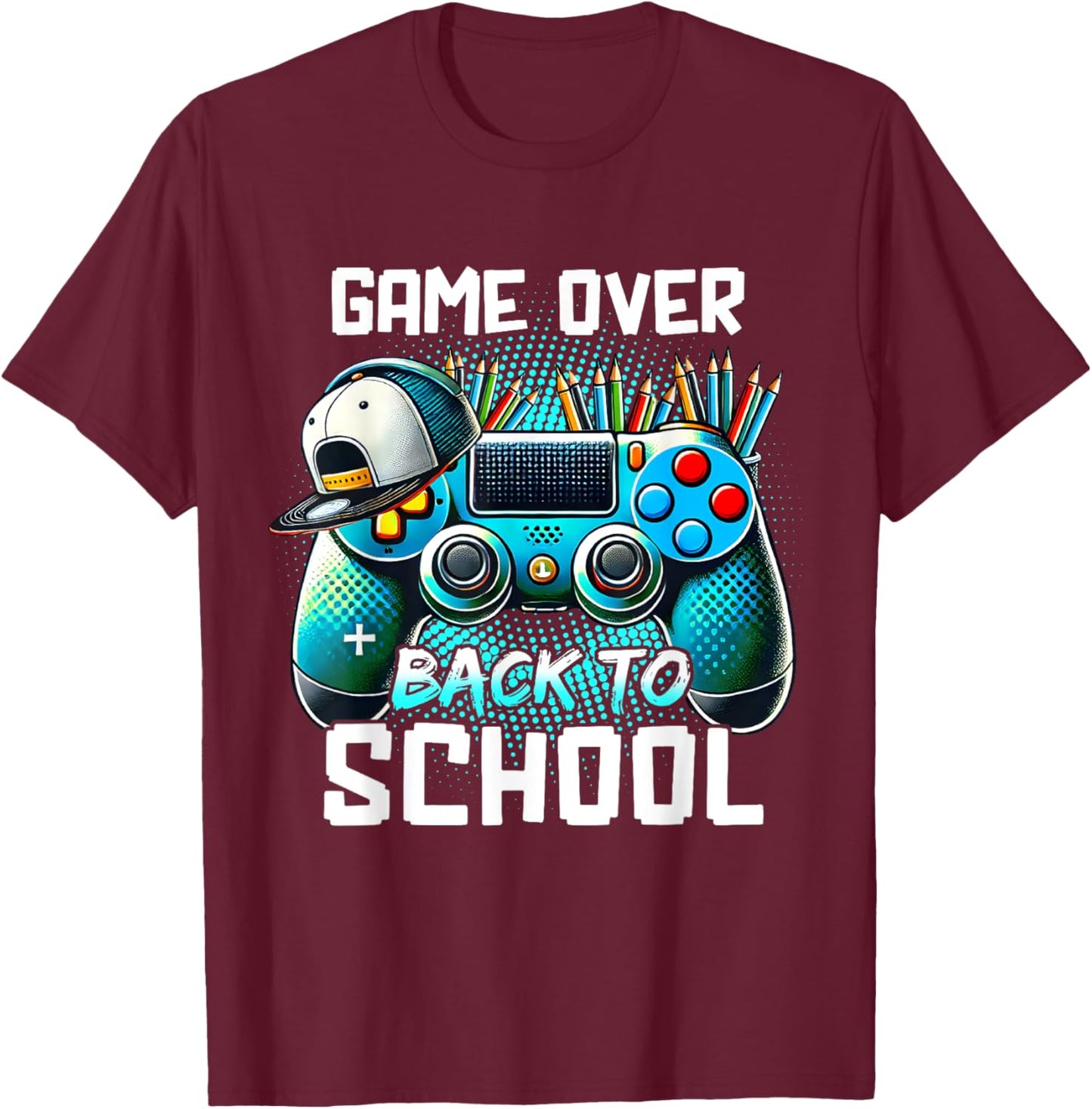 Back To School Kids Boy Student Game Over Back To School T-Shirt - T-Shirt | Maroon